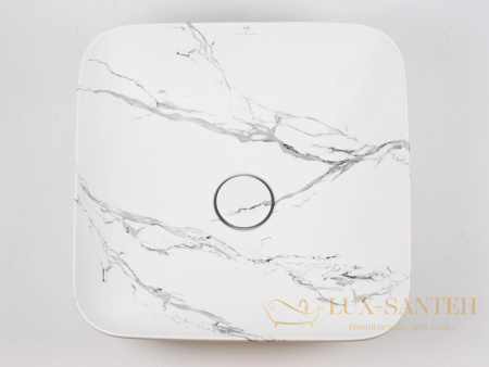 раковина накладная aet elite square 43x43 см., без отверстия под смеситель, цвет белый матовый с эффектом мрамора l602t0r0v0481